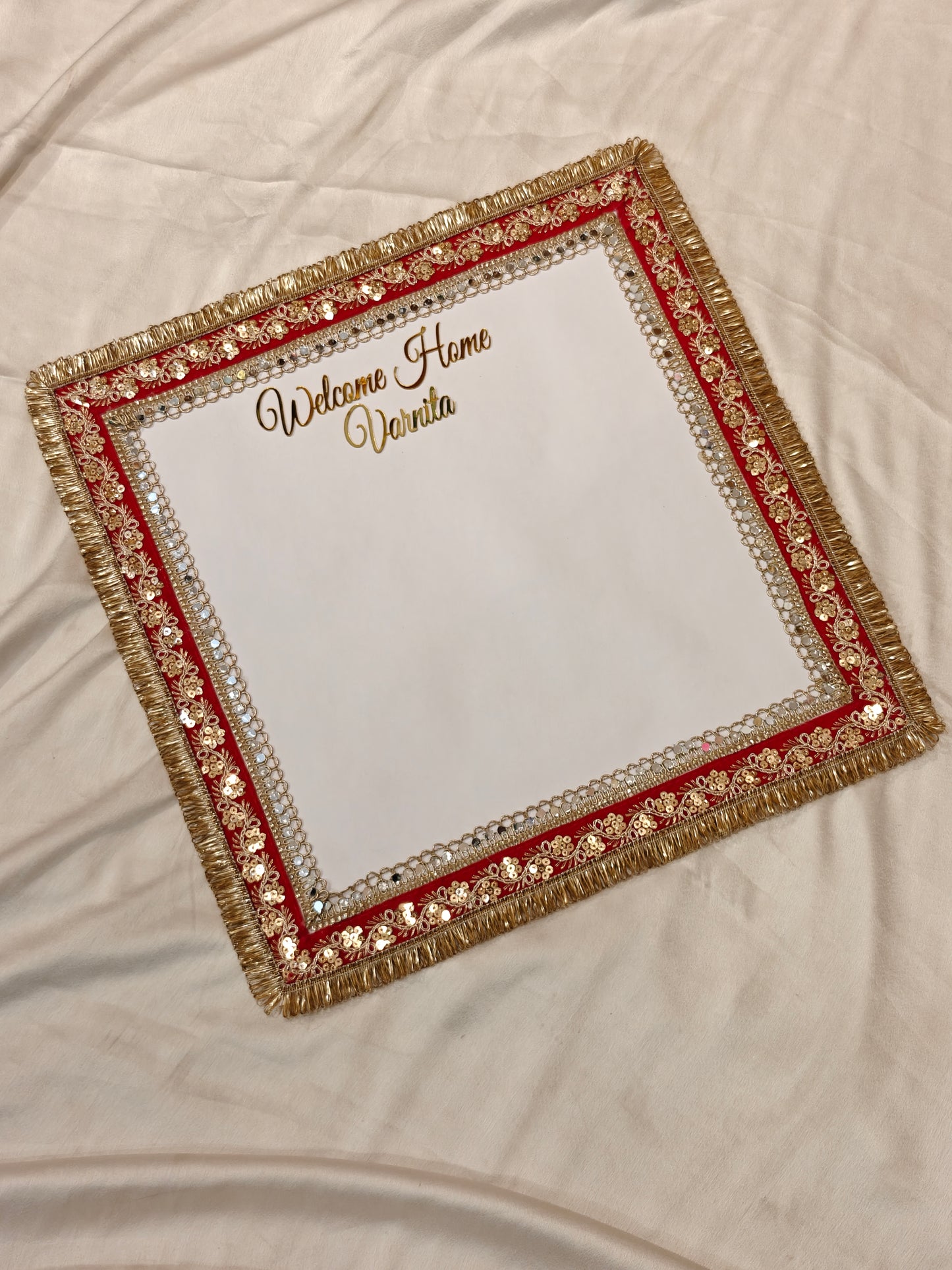 Welcome Home Bride Foot/Handprint Mat | Kanku Pagla Mat – MDF Base | Square:16x16 Inches