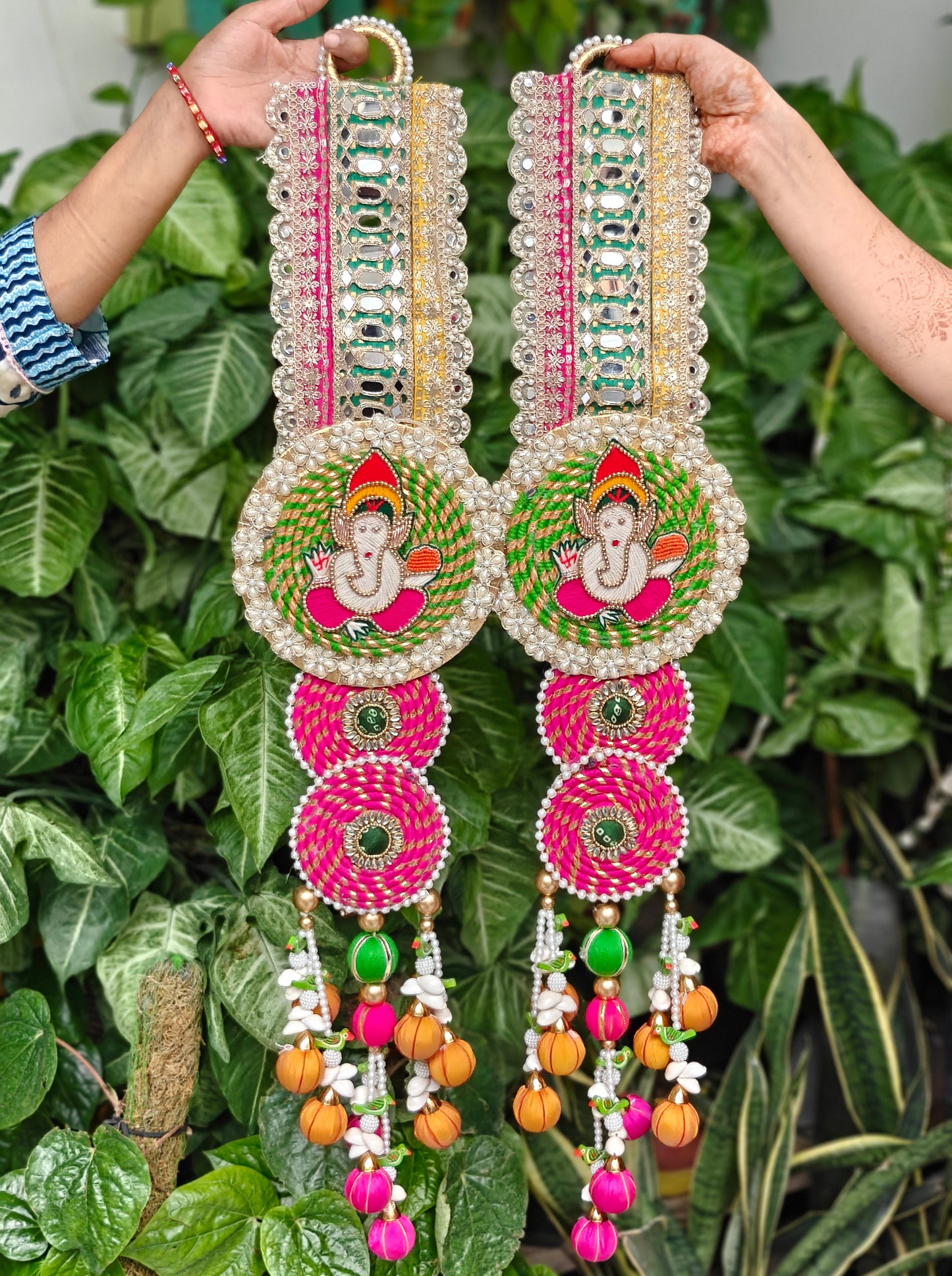 Embellished Ganesha Diwali festive hanging with colourful tassels, traditional Indian detailing, 33 inches tall and 7.5 inches wide
