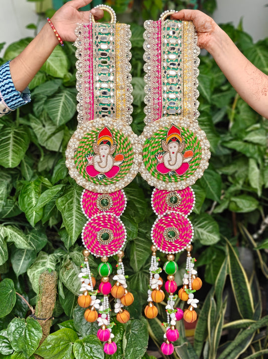 Embellished Ganesha Diwali festive hanging with colourful tassels, traditional Indian detailing, 33 inches tall and 7.5 inches wide