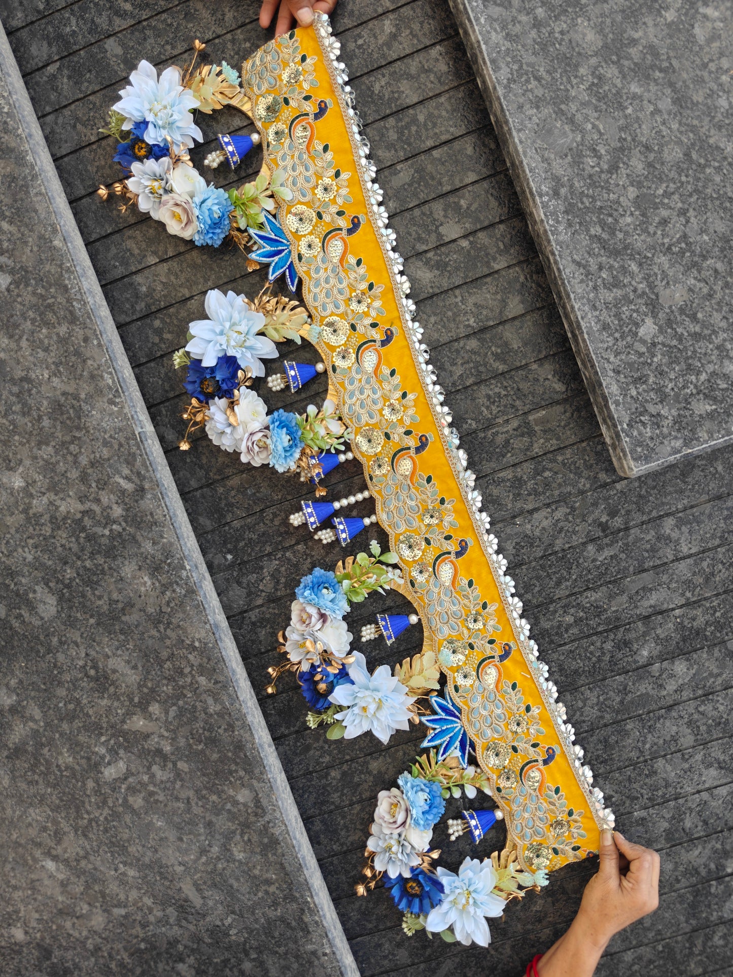 Mustard Bandhanwar with peacock embroidery and mirror work border
