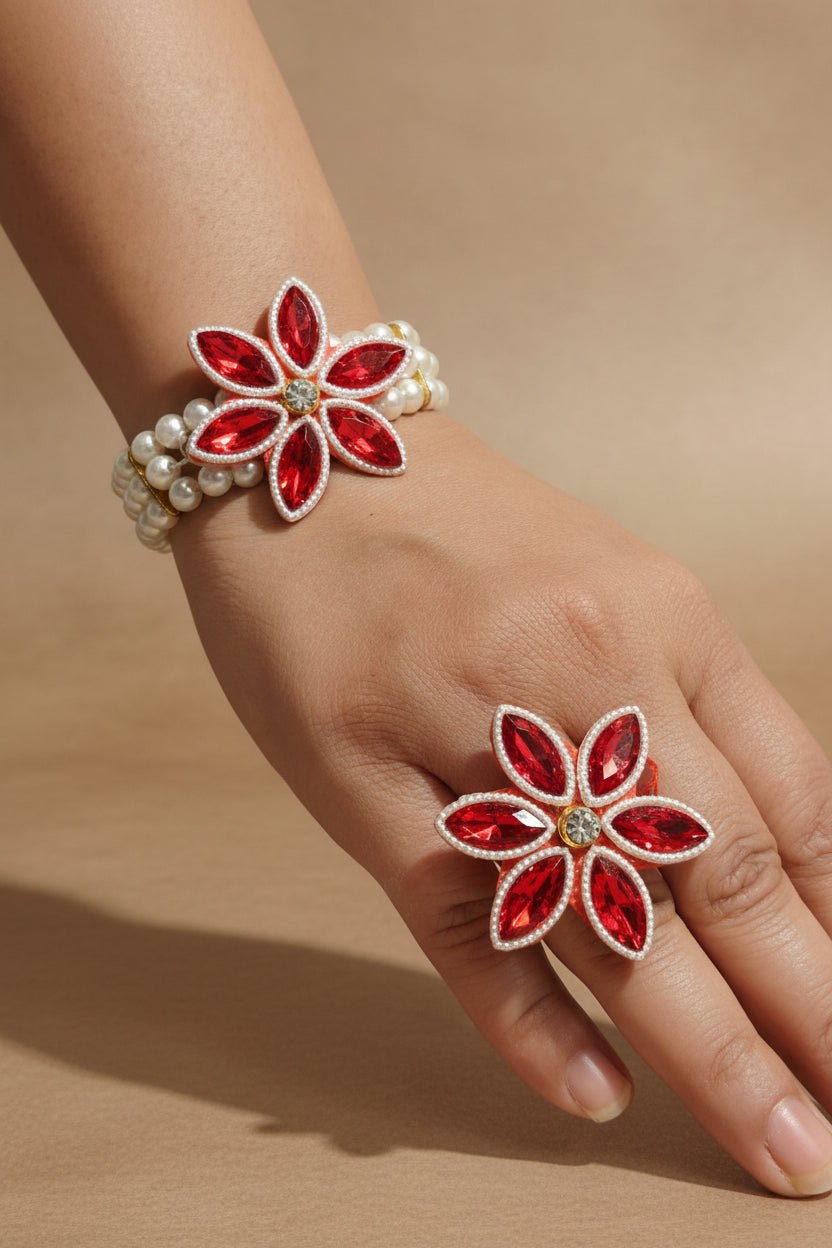 Combo Pack Bracelet and Ring | Beautiful Floral Bracelets | Floral Ring | Pack of 25 | The Wedding Station