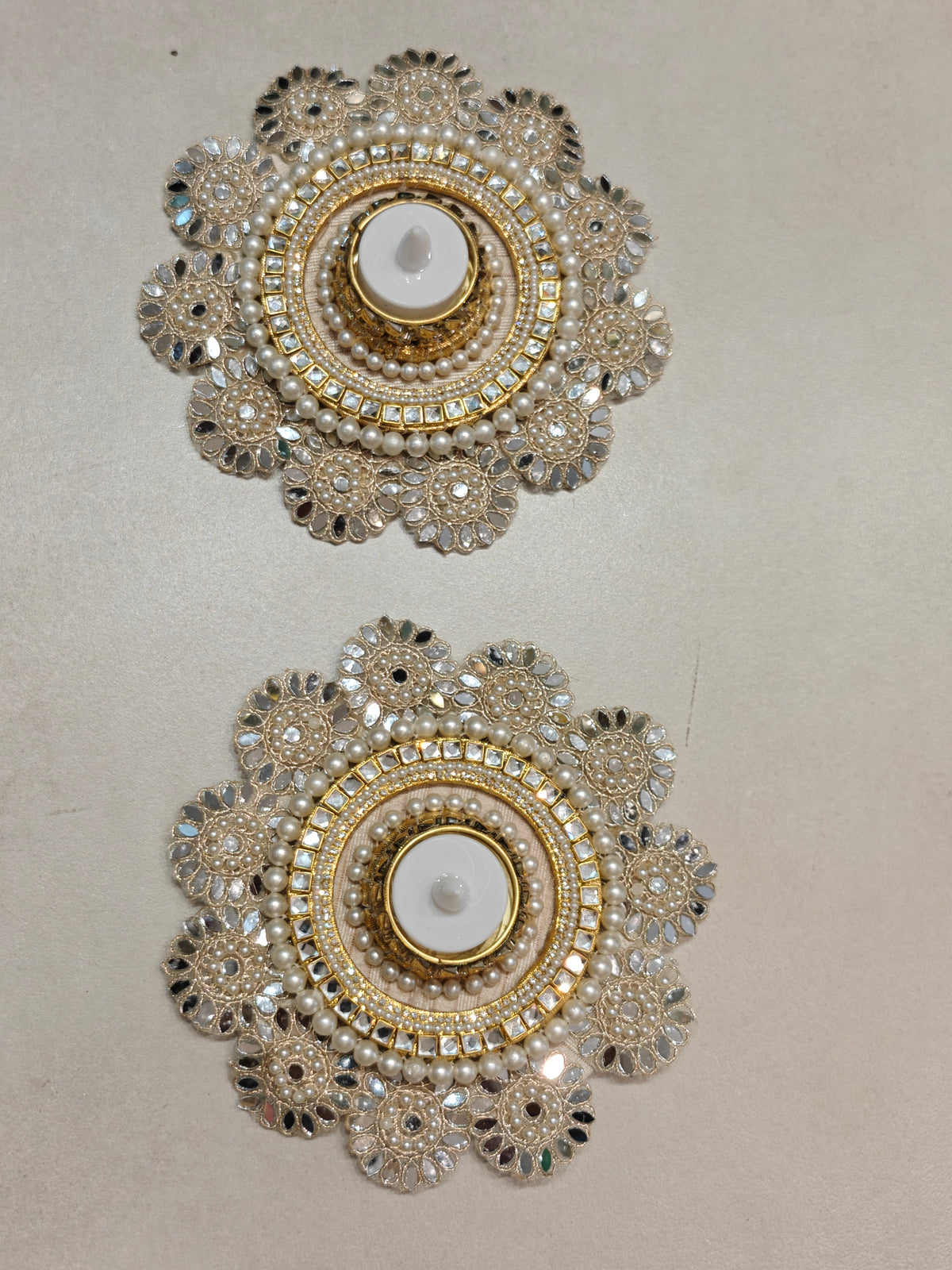 Mirror-Kundan set of 2 Tealight Holders