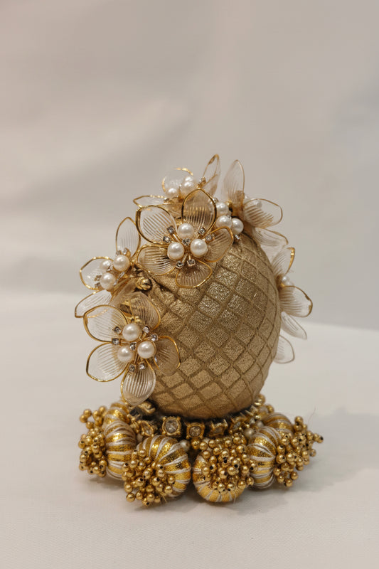 Luxury Golden Floral Nariyal for Wedding Rituals | Decorative Coconut for Shagun, Engagement & Bridal Trousseau