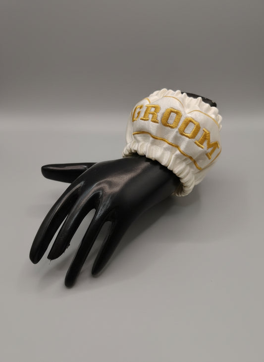 Premium Satin Groom Kangna Cover Ivory – Free Size | Elegant Wedding Accessory