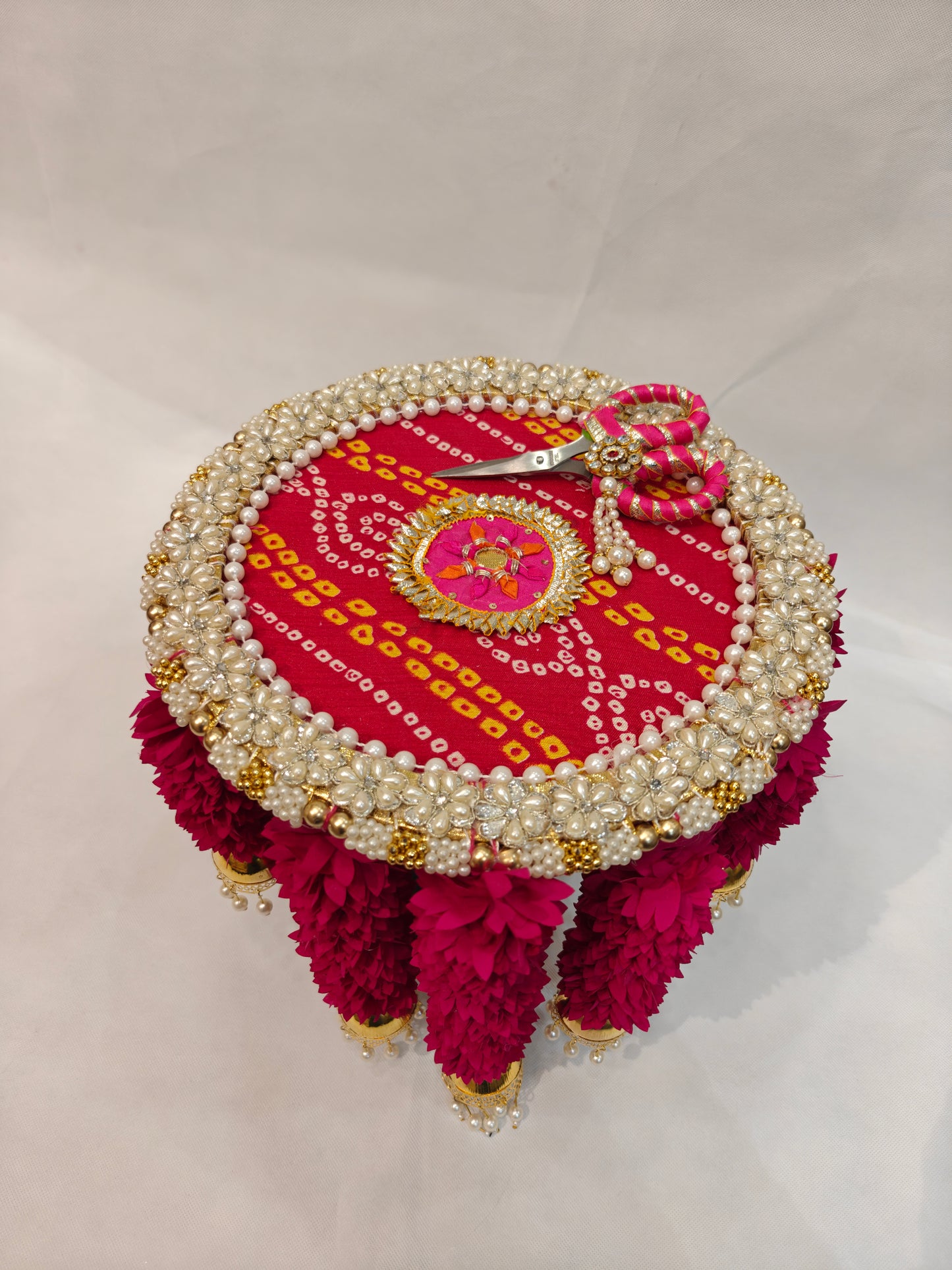 Luxury Ribbon Cutting Platter for Inauguration | Pearl Decor- Rani Pink