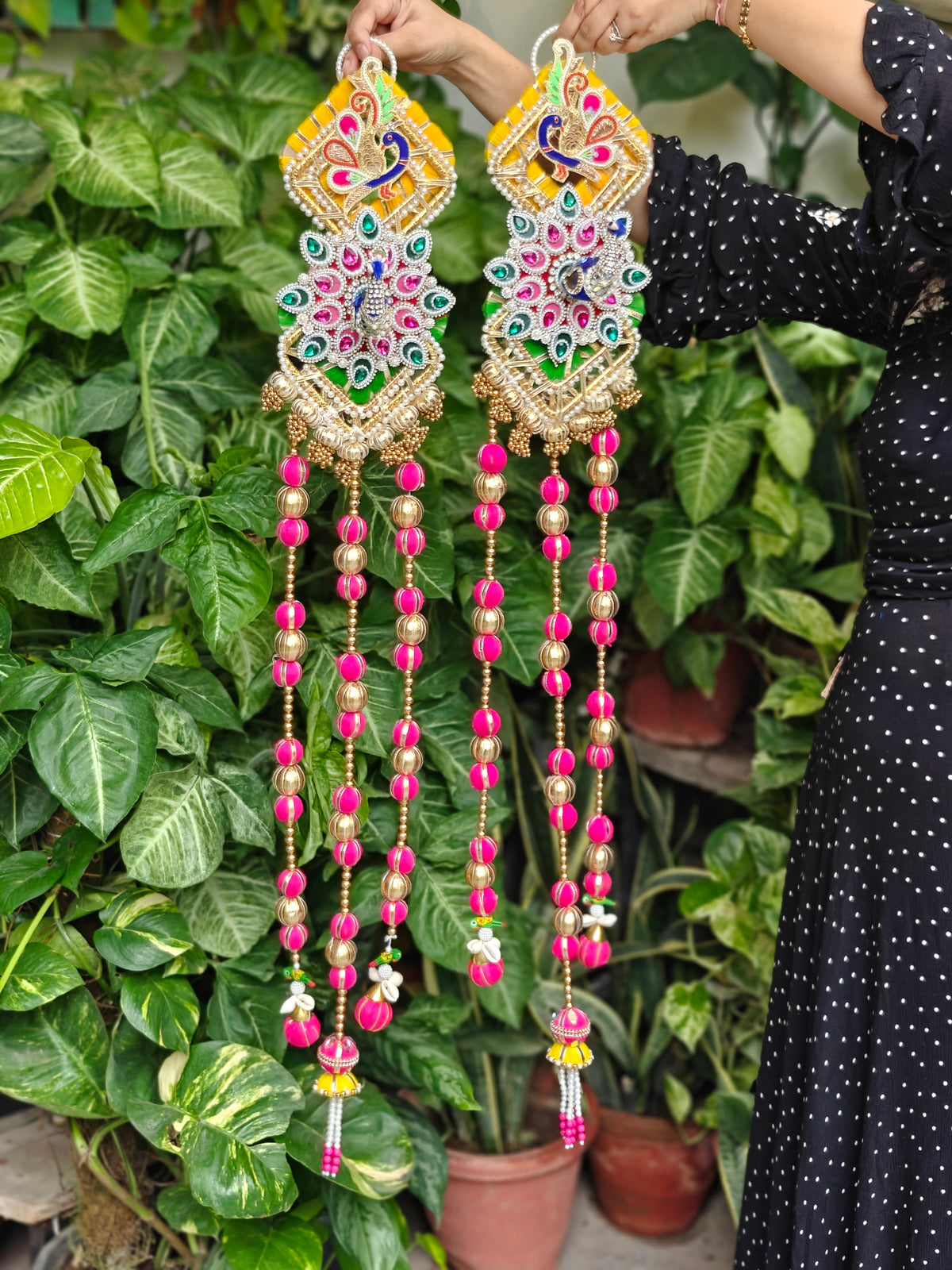 Yellow-Rani Peacock Hangings for Diwali Door Decor