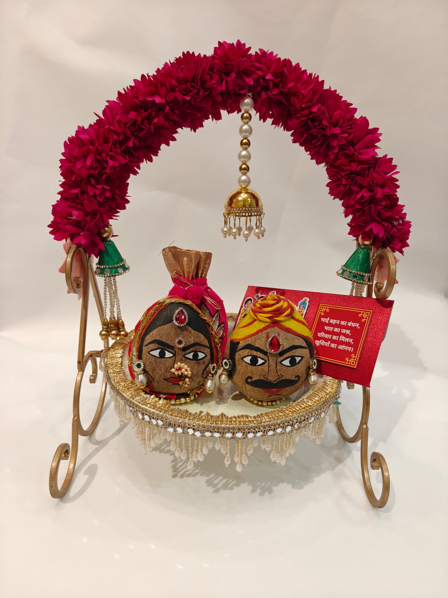 Royal Bhaat Mayra Platter with Hand-Painted Nariyals | Indian Wedding Ritual Thaal
